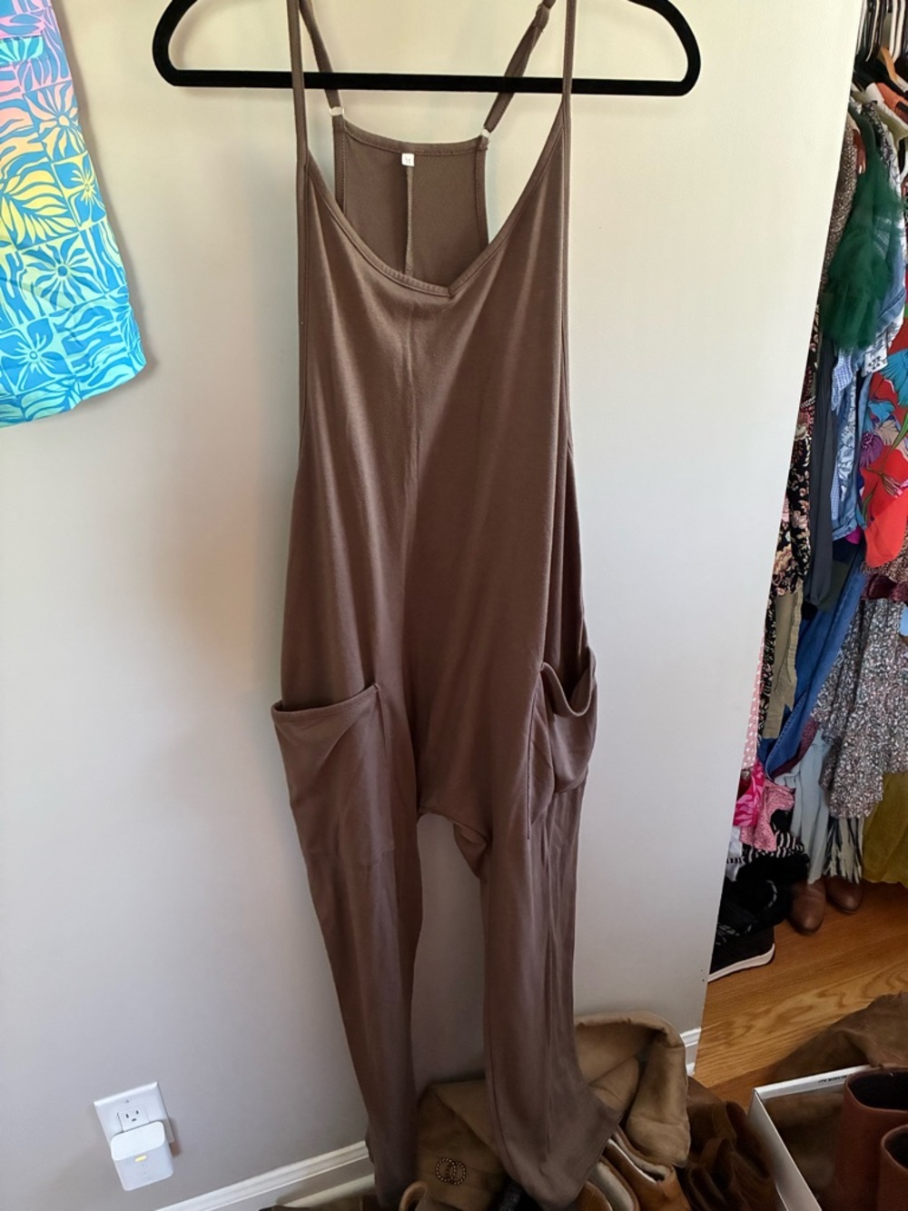 Casual Brown Lounge Jumpsuit with Pockets
